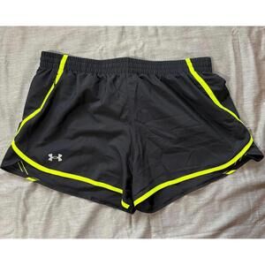 Under Armour Women's Size Large Fly-By Running Shorts Black Hi Vis Yellow Light